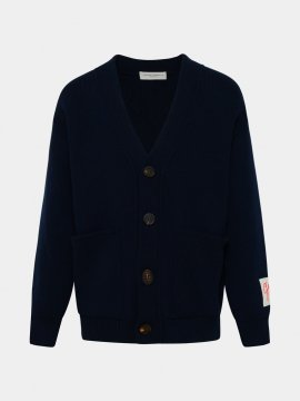 Blue Cotton Cardigan In Navy