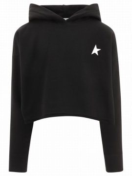 Cropped Cotton-blend Hoodie In Schwarz