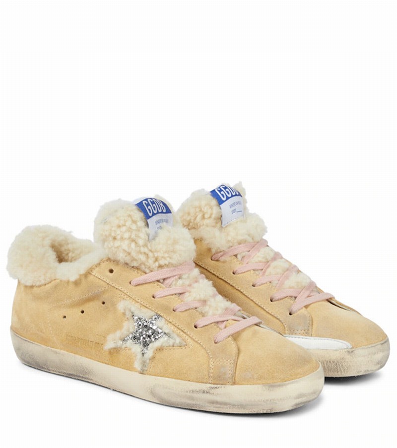 Superstar Shearling-lined Suede Sneakers In Sand/silver/beige