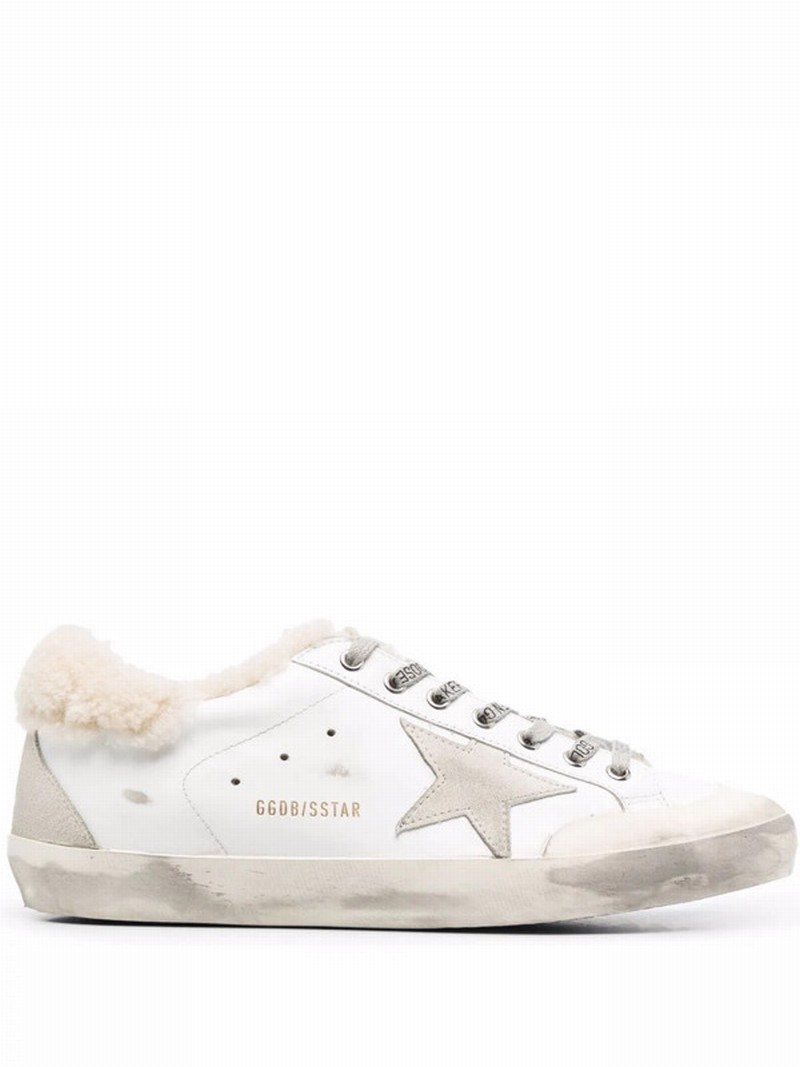 Super-star Shearling-trim Sneakers In White