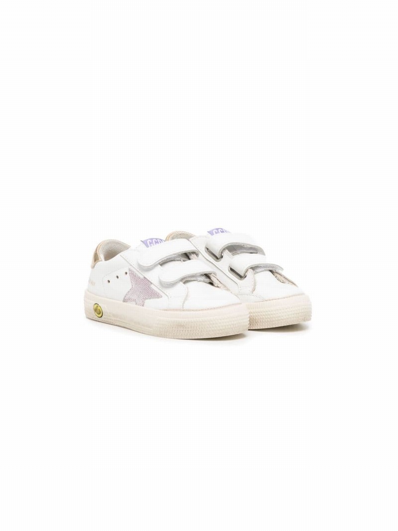 Babies' Star-patch Touch-strap Low-top Sneakers In White